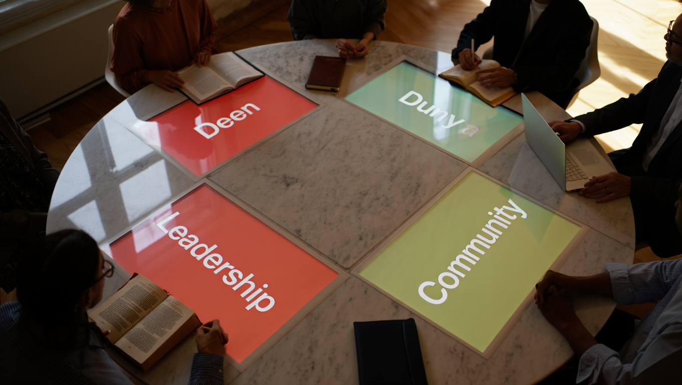 Circular system table — Deen, Dunya, Leadership, Community